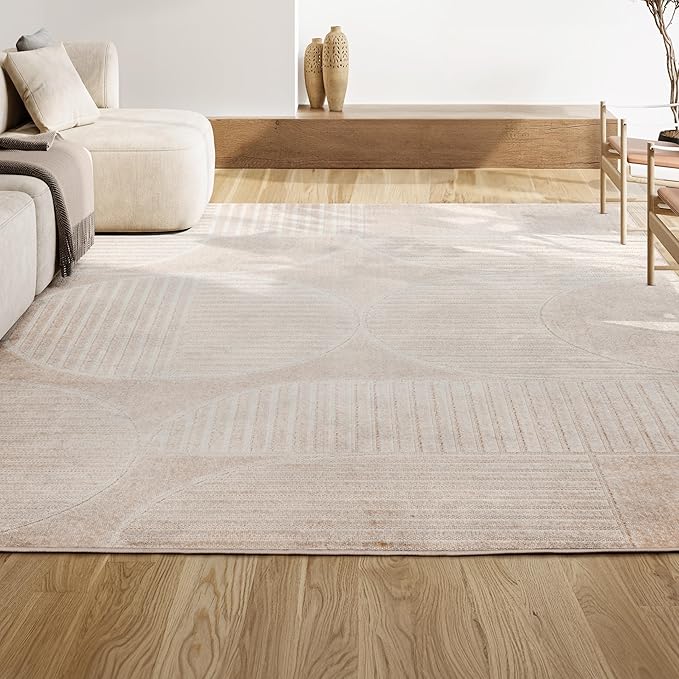 JONATHAN Y SCN104B-8 Nordby High-Low Geometric Arch Scandi Striped Indoor/Outdoor Area Rug, Modern, Contemporary, Geometric, Bohemian, Bedroom, Kitchen, Living Room,Non Shedding,Ivory/Cream,8' x 10'