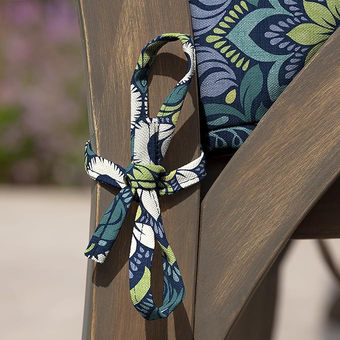 Arden Outdoor Dining Chair Cushion, 21 x 21, Rain-Proof, Fade Resistant 21 x 21, Sapphire Aurora Blue Damask