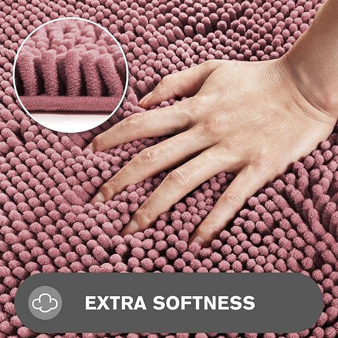 Dusty Rose Bathroom Rugs – Absorbent and Washable Bath Mat, Non-Slip, Thick Soft Chenille Bath Rugs for Bathroom Floor, Shower, Sink - 26" x 44"