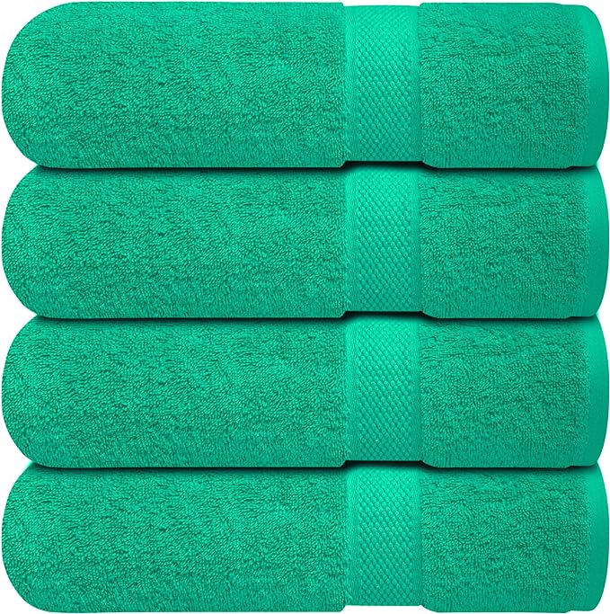 Infinitee Xclusives Luxury 100% Ring-Spun Cotton Bath Towels Set of 4 (27x54 inches) – Soft, Absorbent & Quick-Drying Towels for Bathroom, Gym, Spa & Hotel Use (Vivid Green)