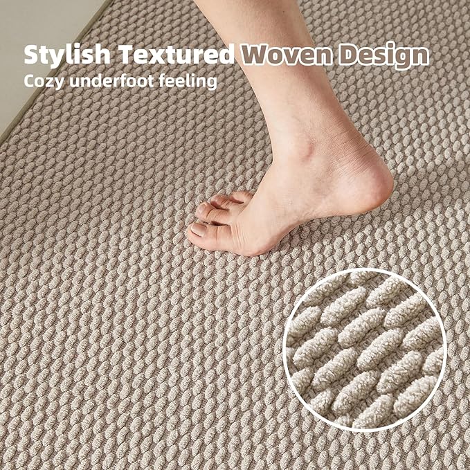 Bathroom Runner Rugs, Long Bath Mat Runner Washable Thin Quick Dry Low Pile Bathroom Runner Rugs Non Slip, Beige 24"x70"