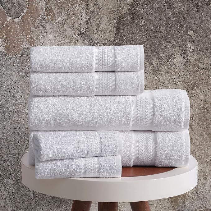 REGAL RUBY, 6 Piece Towel Set, 2 Bath Towels 2 Hand Towels 2 Washcloths, Soft and Absorbent, 100% Turkish Cotton Towels for Bathroom Shower Towel, Bath Linen Set White