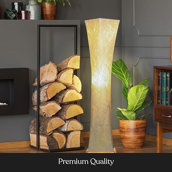 Brightech Harmony Contemporary Lamp for Boho Living Rooms & Offices, LED Floor Lamp for Bedrooms, Tall Lamp with Heavy Base, Mid-Century Modern Standing Lamp for Great Living Room Décor – White Shade