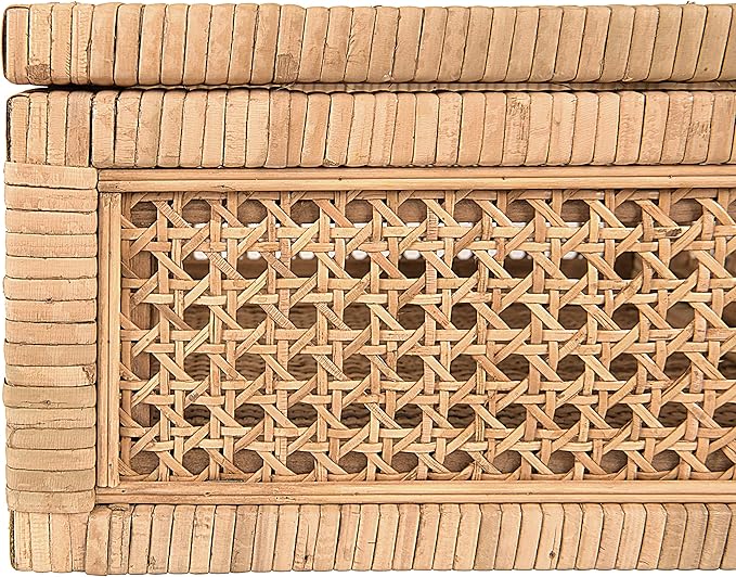 Creative Co-Op Modern Decorative Square Woven Rattan and Wood Display Boxes with Glass Top, Set of 2 Sizes, Natural Finish