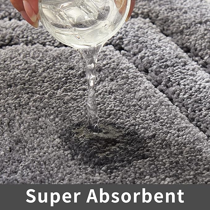 COSY HOMEER Extra Thick Bath Linen Sets Rugs for Bathroom - Anti-Slip Bath Mats Soft Plush Yarn Shaggy 100% Strong Polyester Living Room Bedroom Water Absorbent(Grey,24x36 - Inches)