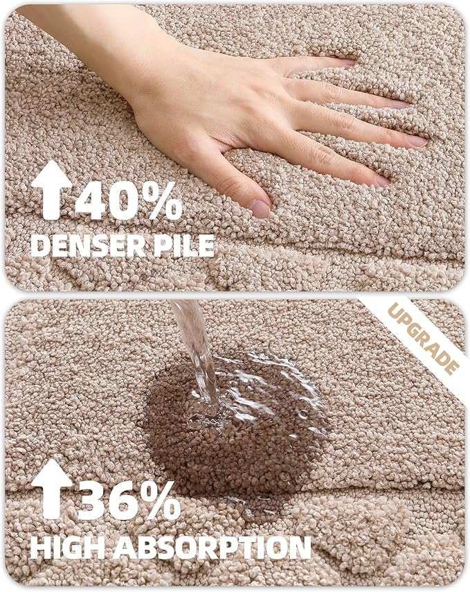 Color&Geomety Long Bathroom Rugs Runner Non Slip 24"x43", Absorbent Light Brown Bath Mat Washable, Luxury Bathroom Mat Shower Mat Outside Shower