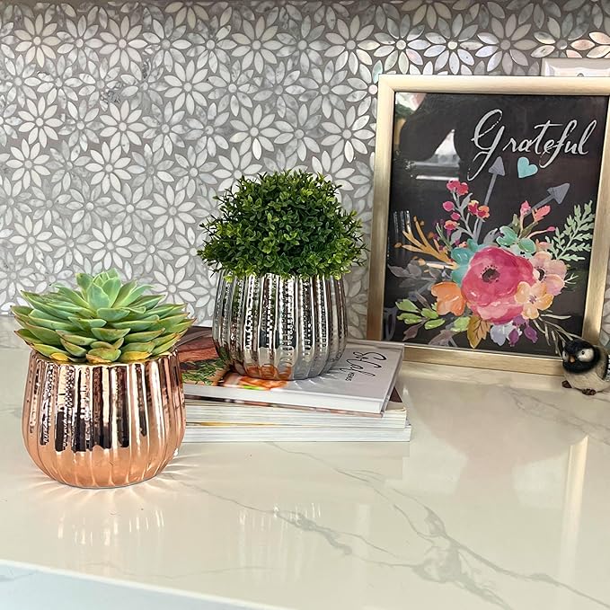 Admired By Nature 4" Ceramic Flower Planter, Ceramic Pot Planter, Indoor Ceramic Bowl, Houseplant Ceramic Pot, Decorative Planter for Indoor Plant Succulent Plant Home Décor, Lightweight, Rose Gold