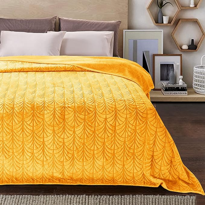 Whale Flotilla Flannel Fleece Queen Size Blanket for Bed, Soft Fluffy Velvet Bedspread Coverlet with Decorative Vintage Pattern for All Season, Warm and Lightweight, 90x90 Inch, Lemon Yellow