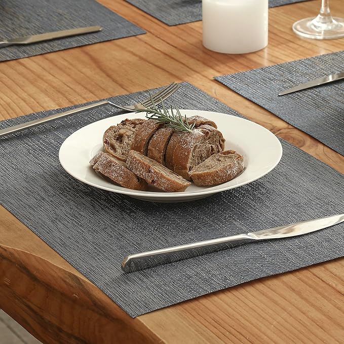 Leetaltree Denim Blue Placemats Set of 8 - Heat Resistant Non-Slip Place mats for Dining Table, Washable Durable PVC Vinyl Woven Table Mats(Denim Blue, 8)