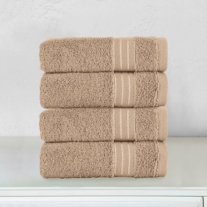 Elegant Comfort Premium Turkish Cotton 4 Pack Hand Towel Set - 16 x 28 inch, Luxurious Hotel Spa Quality 100% Turkish Cotton 4PC Hand Towel Set - Highly Absorbent - Soft Bathroom Towels, Taupe