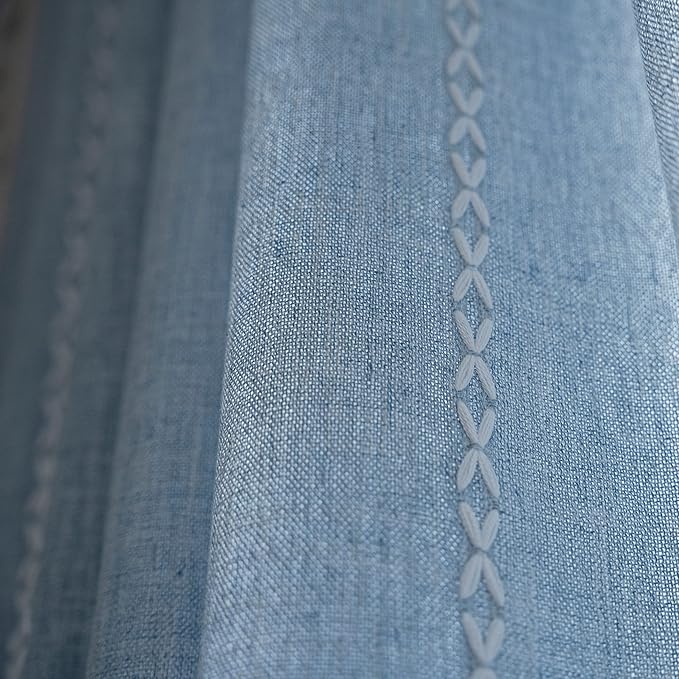 Sutuo Home Boho Curtains for Bedroom 63 Inch Length, Light Filtering French Country Farmhouse Vintage Shabby Chic Tassels Window Treatment Bohemian Drape, 1 Panel 52" W x 63" L, Blue