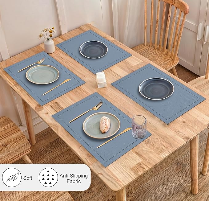 Ruvanti Linen Placemats Set of 6-13x19 Inch, Classic Hemstitch, Heat Resistant Machine Washable Place Mats, Soft & Elegant- Perfect for Christmas, Thanksgiving, Easter, Weddings, Dinner - Grey