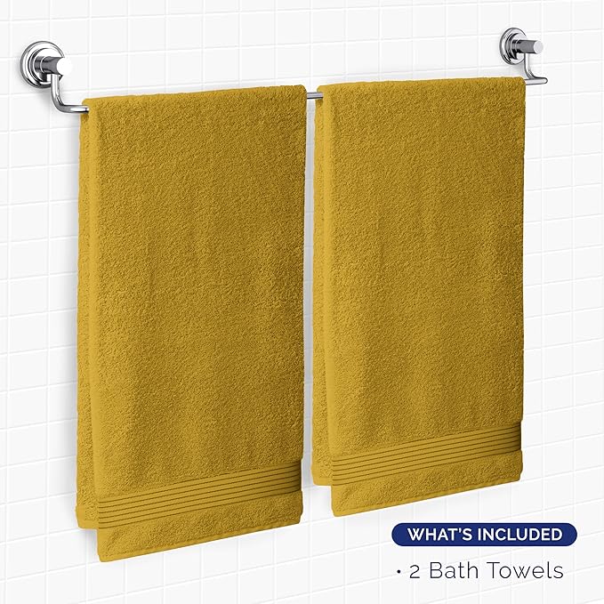 Elegant Comfort Premium Turkish Cotton 2 Pack Bath Towel Set - 27 x 54 inch, Luxurious Hotel Spa Quality 100% Turkish Cotton 2PC Bath Towel Set - Highly Absorbent - Soft Bathroom Towels, Gold