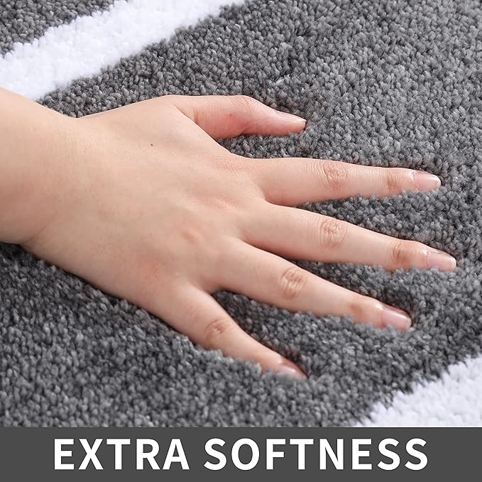 COSY HOMEER Extra Thick Bath Rugs Set - Anti-Slip Bath Linen Sets Mats Soft Plush 100% Strong Polyester Living Room Bathroom Water Absorbent(Grey,24x48+20×32 - Inches)