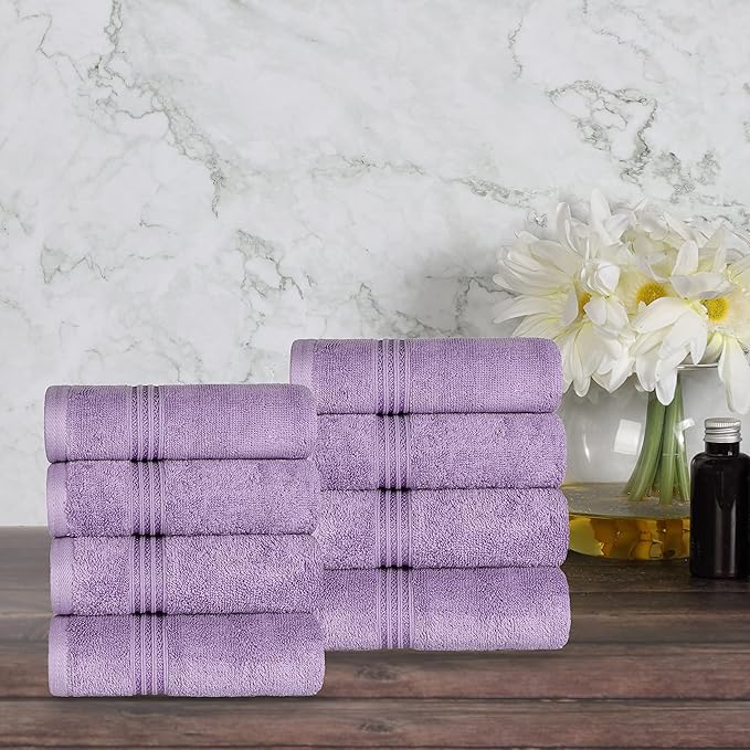 Superior Egyptian Cotton 8-Piece Hand Towel Set, Towel Basics For Quick Dry, Absorbent Small Towels, Facial, Spa, Kitchen, Bathroom Essentials, Apartment, Guest Bath, Soft, Washcloth, Royal Purple