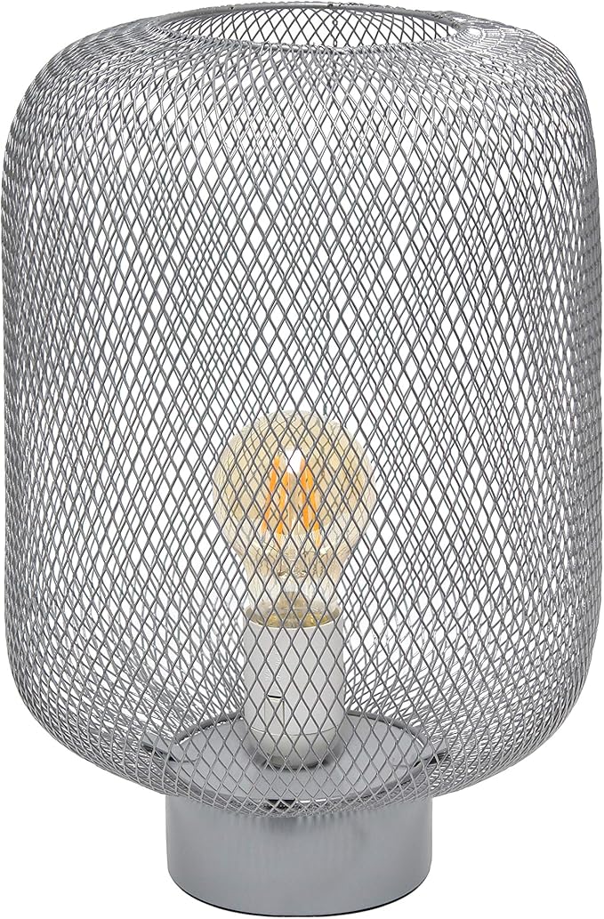 Simple Designs LT1072-GRY Metal Mesh Industrial Table Lamp, Gray