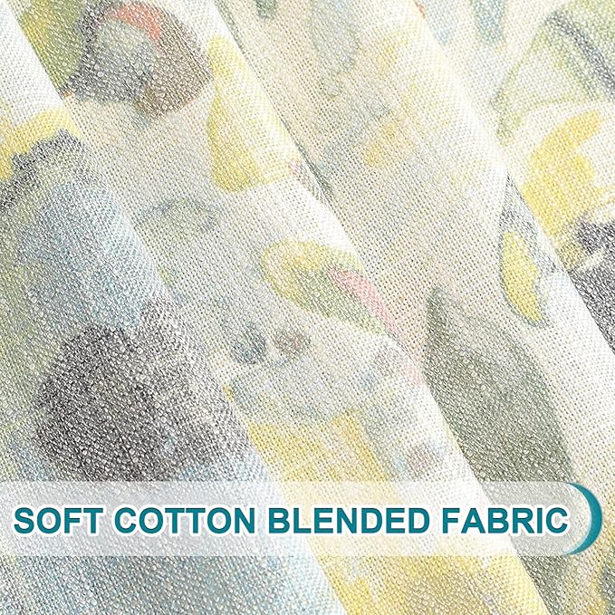 Cotton Curtains 95 Inch for Bedroom Burlap Effect Linen Curtain Draperies for Living Room Vintage Printed Pattern Drapes with Grommet Top Window Drapes,2 Panel, 52 x 95 Inch, Yellow and Natural