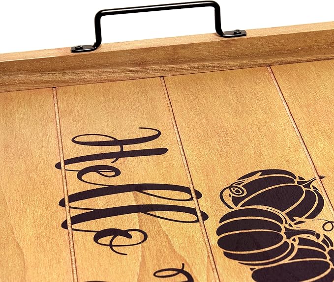 Elegant Designs HG2000-NHF Decorative Wood Serving Tray w/Handles, 15.50" x 12", Hello Fall