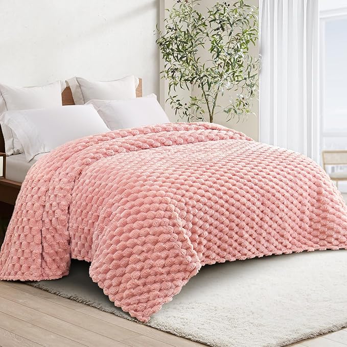 Whale Flotilla King Size Blanket for Bed with Jacquard Pattern, Fuzzy Soft Cozy Exquisite Blankets for All Season, Warm and Fluffy, 90x104 Inch, Pink