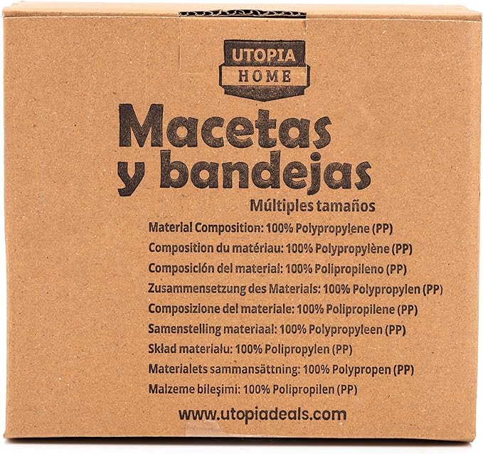 Utopia Home - Plant Pots Indoor with Drainage - 7/6.6/6/5.3/4.8 Inches Home Decor Flower Pots - Pack of 10 Plastic Planters for Indoor Plants, Cactus, Succulents Pot - Brown