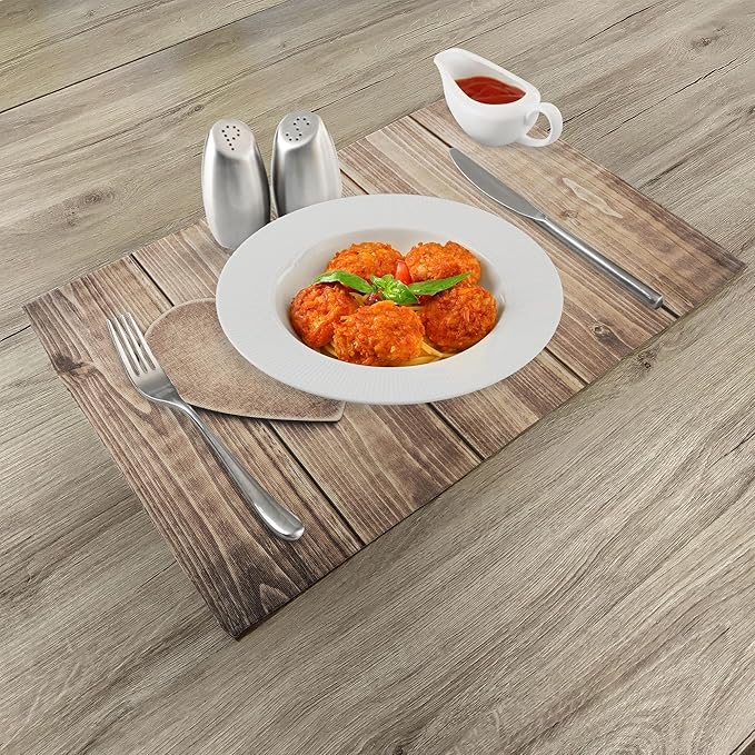 Ambesonne Valentines Day Place Mats Set of 8, Rustic Heart Over Wooden Planks Background Lovers Corner Romantic Celebration Print, Washable Fabric Placemats for Dining Table, Placemat 8 pcs, Tan