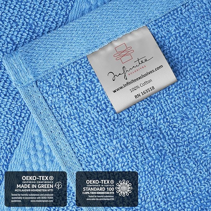 Infinitee Xclusives Premium 100% Cotton Wash Cloths for Showering - Pack of 4, (12x12) Inches - Highly Absorbent, Soft Face Towels, Washcloths Perfect for Bathroom, Hotel, Gym | Eloquent Blue |
