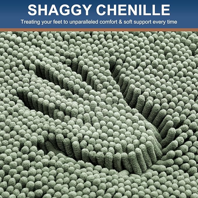 Smiry Luxury Chenille Bathroom Rugs 30x20, Extra Soft and Absorbent Shaggy Bath Mat, Machine Washable, Non-Slip Plush Carpet Runner for Tub, Shower, and Floor, Home Decor Accessories, Sage Green
