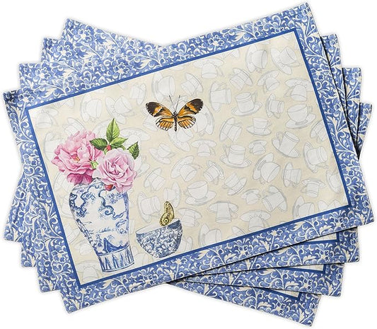 Maison d' Hermine Placemats Set of 4 100% Cotton Washable Cloth Place Mats, Reusable Table Mats for Kitchen Dining Decoration, Party, Wedding, Restaurant Spring/Summer (Canton, 13" x 19")