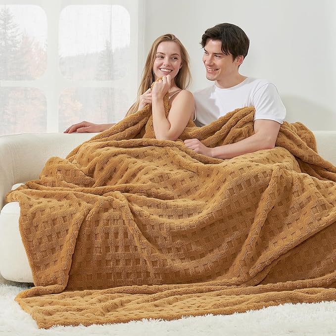 Cozy Bliss Soft King Size Waffle Blanket - Lightweight Cozy Blankets Gift for Women,Cute Checkered Throws Blanket for Bed, Couch and Sofa,Brown,108x90 Inches