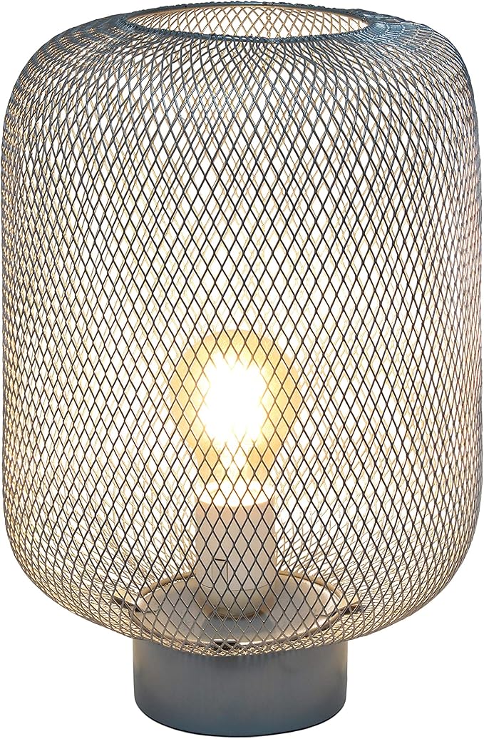 Simple Designs LT1072-GRY Metal Mesh Industrial Table Lamp, Gray
