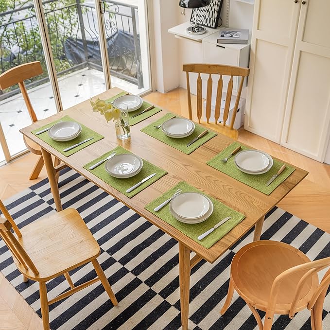Demetex Placemats Set of 6 Green Decorative Table Mats Modern Linen Placemats Washable Heat Resistant Plate Mats for Dinner Gathering Kitchen, Lime Green