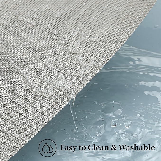 Leetaltree Beige White Placemats Set of 8 - Heat Resistant Non-Slip Place mats for Dining Table, Washable Durable PVC Vinyl Woven Table Mats(Beige White, 8)