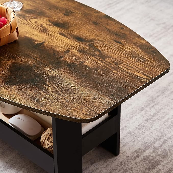 VECELO Coffee Table for Living Room with Storage Compartment Shelf