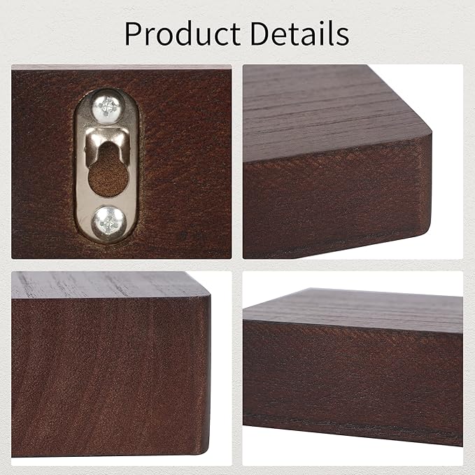 Small Floating Shelf,Set of 1 Display Ledges for Wall,Mini Shelves,Wood Shelf for Bedroom Living Room Bathroom Kitchen (6 Inch, Dark Walnut)
