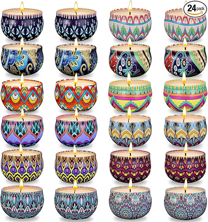 Scented Candle Set, 24 Pack Home Candles, 600 Hour Long Lasting Soy Wax Candle Set, Birthday Gift for Women with Gift Box.