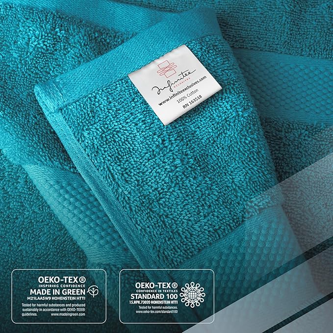 Infinitee Xclusives Luxury 100% Ring-Spun Cotton Bath Towels Set of 4 (27x54 inches) – Soft, Absorbent & Quick-Drying Towels for Bathroom, Gym, Spa & Hotel Use (Serene Teal)