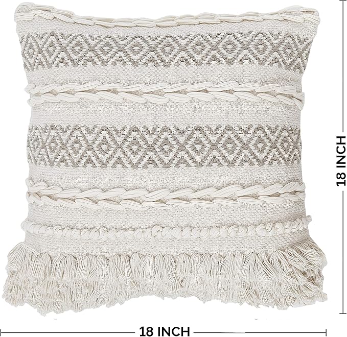 REDEARTH · Boho Textured Throw Pillow Cushion Covers - Woven Tufted Decorative Farmhouse Cases Set for Couch - Sofa - Farmhouse - Chair - Dining - Patio - 100% Cotton (18x18 ; Natural) Pack of 2
