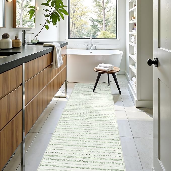 Sage Green 2'6''x8' Runner Rug for Entryway Indoor, Boho Kitchen Runner Rug Non Slip Washable Runner Rugs with Rubber Backing Soft Carpet Runner for Kitchen Laundry Bedroom