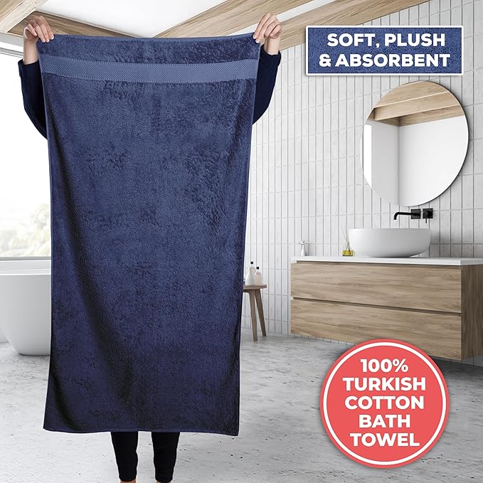 TEXTILOM Bath Towel Set – Hotel and Spa Quality & Soft & Absorbent & Quick Dry Bath Towels for Bathroom – 100% Turkish Cotton Bathroom Towels Set of 4 (27 x 54 inches)- Navy