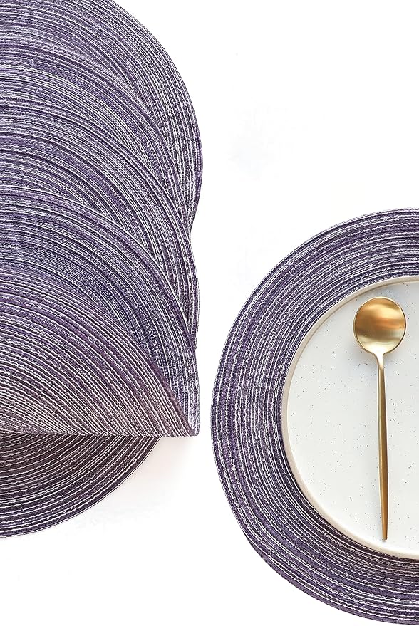 Floroom 15 Inch Round Braided Placemats Set of 4, Washable Heat Resistant Cotton Polyester Circle Place Mats for Kitchen Dining Table - Lavender