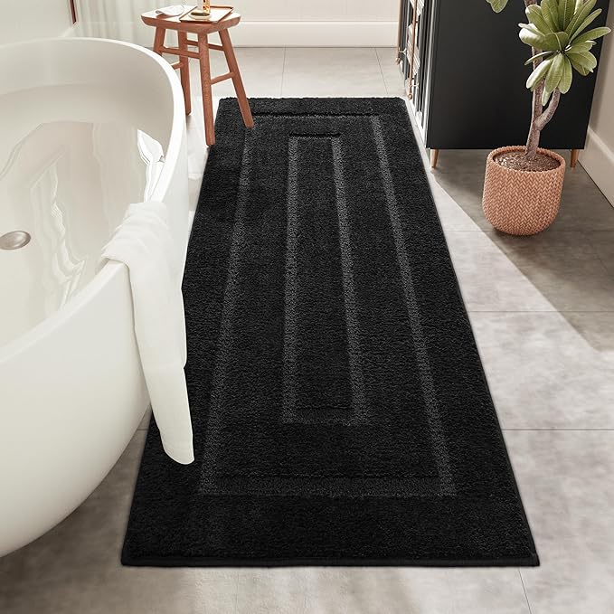 HOMORE Black Bathroom Rug 24x60 Inch Soft Absorbent Bathroom Runner Rug, Washable Bath Runners Rugs Non Slip Long Bath Rug for Shower Tub