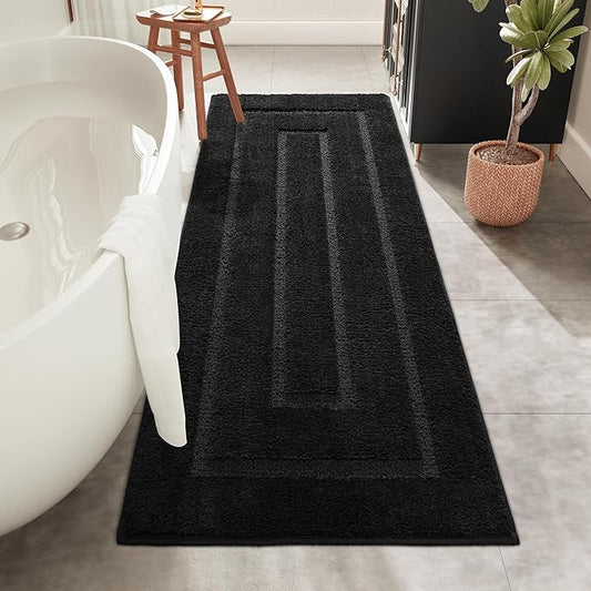 HOMORE Black Bathroom Rug 24x60 Inch Soft Absorbent Bathroom Runner Rug, Washable Bath Runners Rugs Non Slip Long Bath Rug for Shower Tub