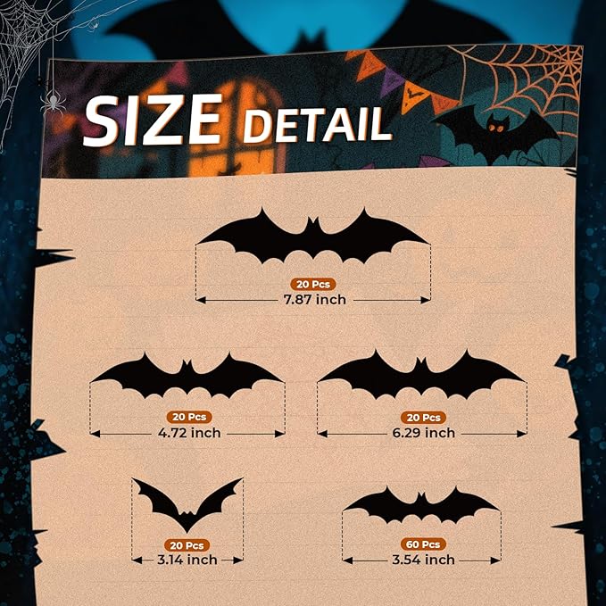 140Pcs Bats Wall Decor - 3D Bats Halloween Decorations, Halloween Party Supplies Stickers, Bat Wall Decal for Bathroom, Home, Door, Window, Bedroom, Office, School
