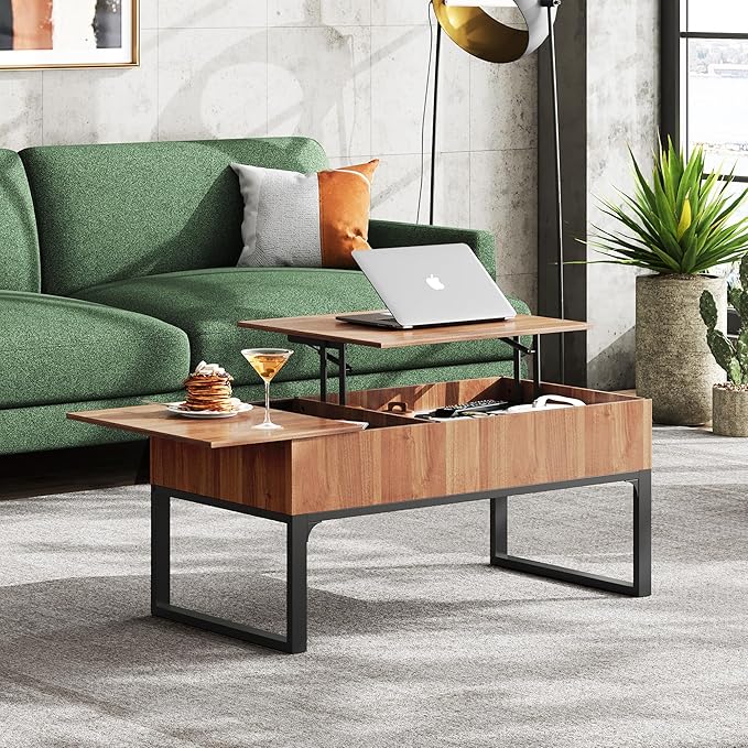 WLIVE Lift Top Coffee Table with Storage, 40.9" Coffee Table with Lifting Top & Sliding Cover, Wood Modern Center Table with 2 Hidden Compartment for Living Room, Walnut Oak
