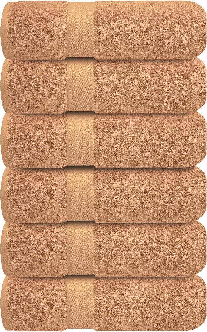 Infinitee Xclusives Luxury 100% Ring-Spun Cotton Hand Towels for Bathroom Set of 6 (16x28 inches) - Soft, Absorbent & Quick-Drying Bath Towels for Bathroom, Gym, Spa & Hotel Use (Cosmic Sand)