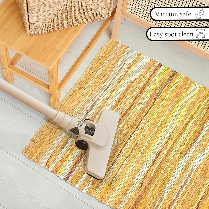 Rug Area Rugs Cotton Mustard 24x36 Inches Multicolour Chindi for Livingroom Washable RagRug Reversible Farmhouse Kitchen RunnerRug Carpet Area Runner Mat for Hallway, Entryway