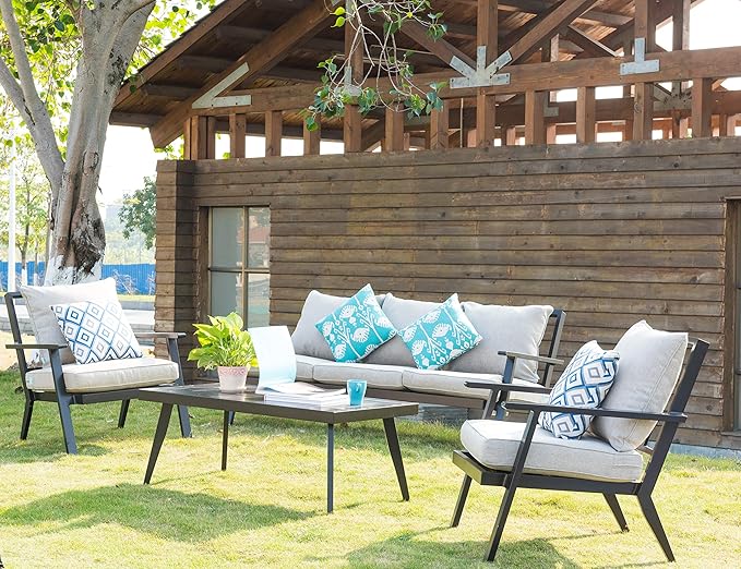 QILLOWAY Polyester Outdoor Chair Cushion Set,Outdoor Cushions for Patio Furniture.Tan/Grey