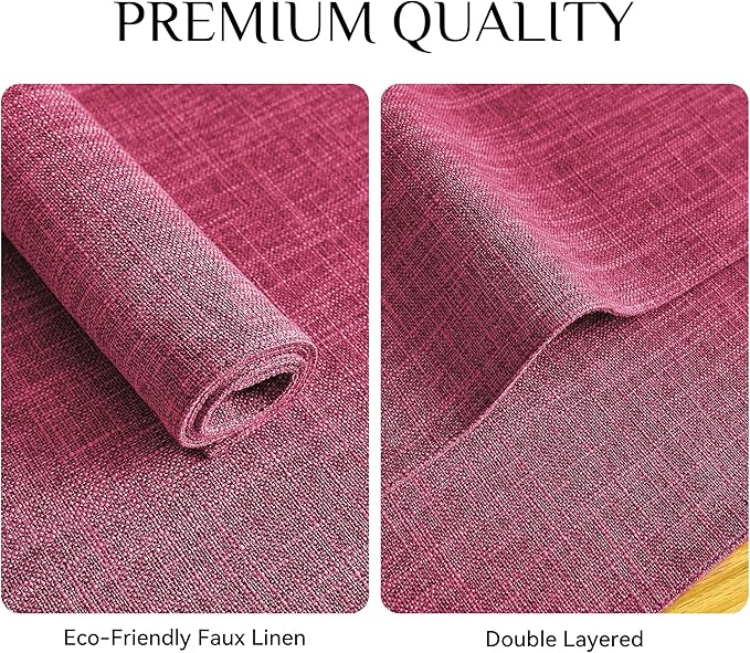 Softalker Faux Linen Placemats Set of 8-12 x 18 Inch, Heat Resistant Double Layered Durable Burlap Farmhouse Place Mats, Non-Slip Washable Rustic Table Mats for Dining, Kitchen, Party(Pink