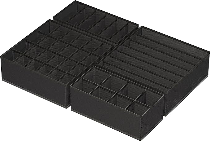 Simple Houseware 4-Pack Drawer Organizer Set - Closet Dividers for Underwear, Socks, Bras, Scarves, Ties - Foldable Non-Woven Storage Boxes, Black