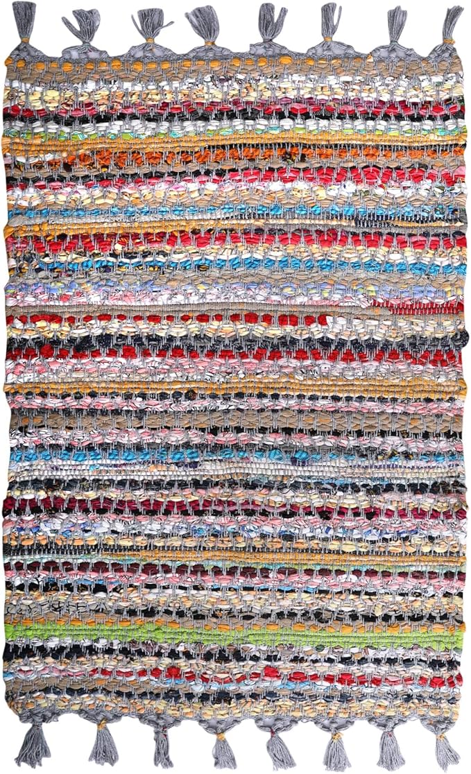 Rug Area Rugs Cotton 2x3 Ft Multicolour Chindi for Livingroom Bedroom Washable RagRug Reversible Farmhouse Kitchen RunnerRug Carpet Area Runner Mat for Hallway, Entryway